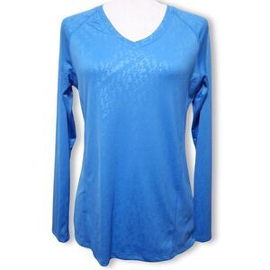 Champion Women's Reflective Blue Long-Sleeve V-Neck Athletic Shirt Size Small